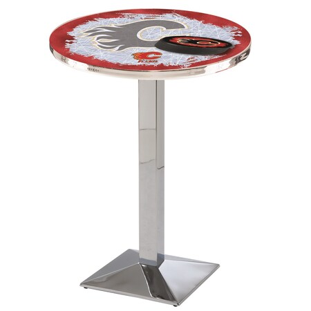 Holland Bar Stool Co 36" Chrome Calgary Flames Pub Table, 36" dia. Top L217C3636CalFla-D2